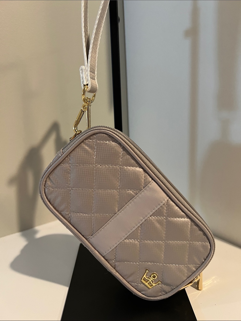 Oliver Thomas Quilted Mini Crossbody in Light gray with Gold Hardware